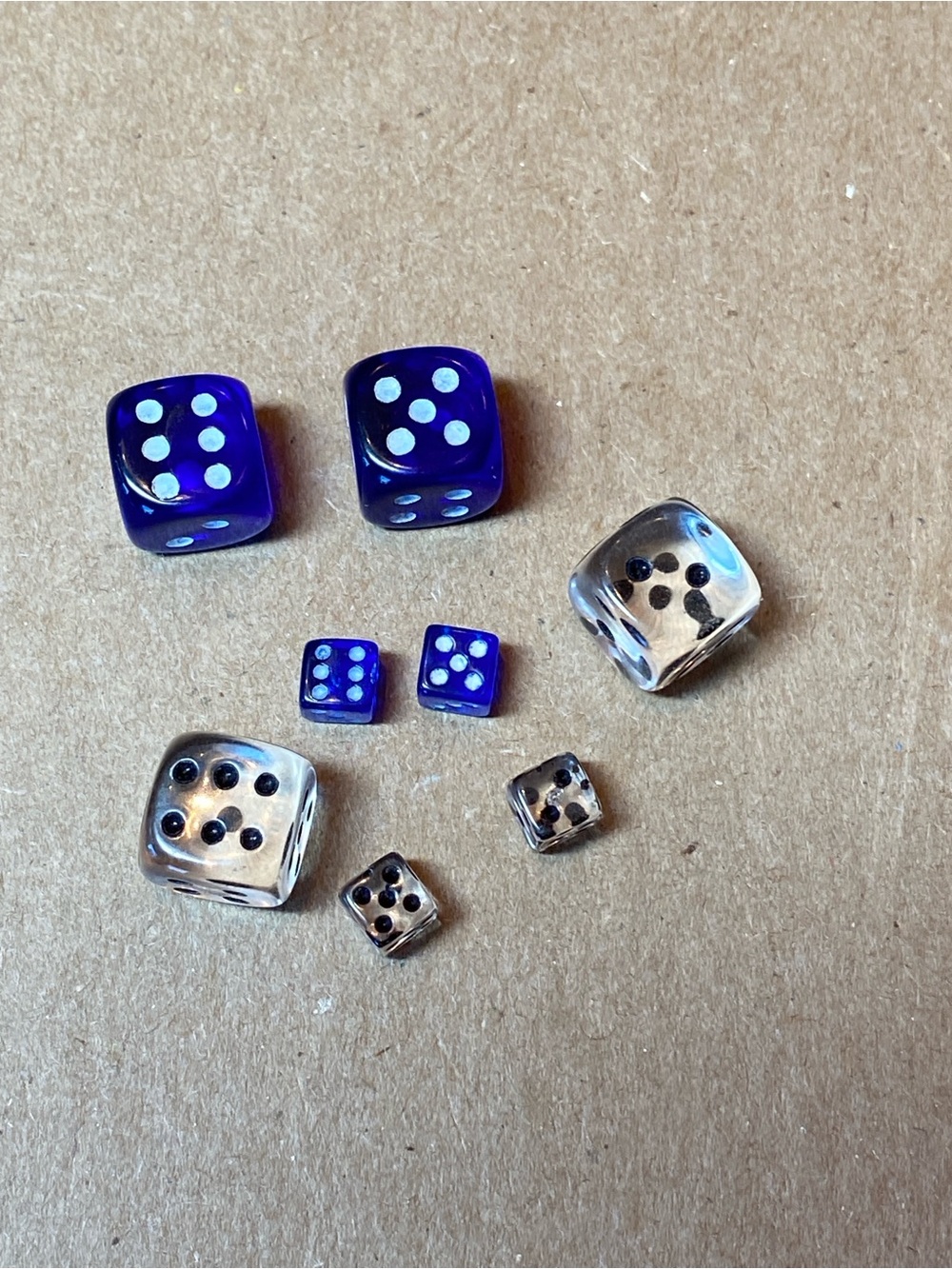 Minature dollhouse dice blue and clear
